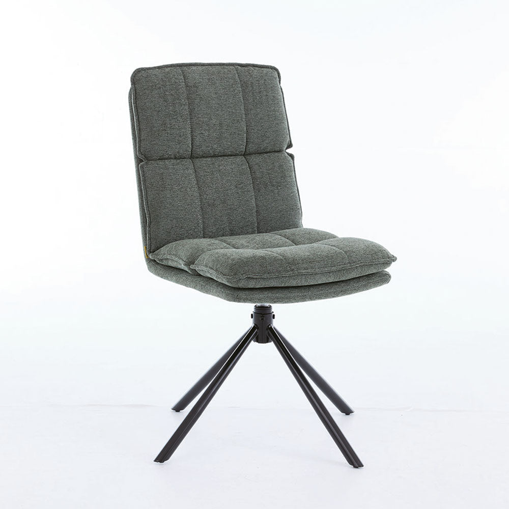 1.2m White Ceramic Table & 4 x Forest Green Luxe Panel Stitch Swivel Chair Set - The Furniture Warehouse