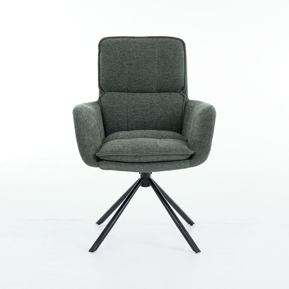 1.2m White Ceramic Table & 4 x Forest Green Luxe Panel Stitch Swivel Chair Set - The Furniture Warehouse