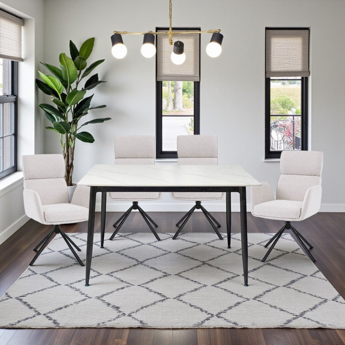 1.2m White Ceramic Table & 4 x Grey High Back Swivel Chair Set - The Furniture Warehouse