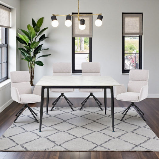 1.2m White Ceramic Table & 4 x Grey High Back Swivel Chair Set - The Furniture Warehouse