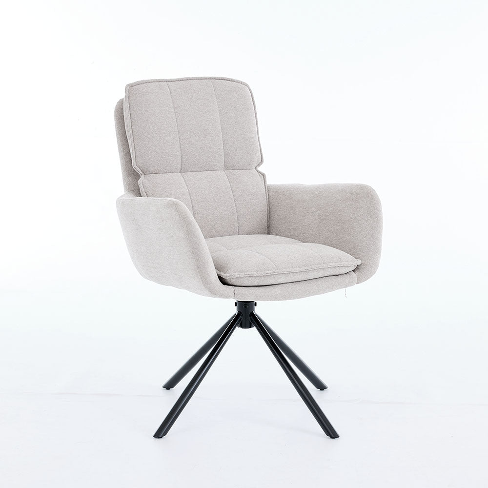 1.2m White Ceramic Table & 4 x Grey Luxe Panel Stitch Swivel Chair Set - The Furniture Warehouse
