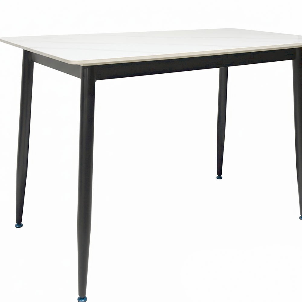 1.2m White Ceramic Table & 4 x Grey Luxe Panel Stitch Swivel Chair Set - The Furniture Warehouse