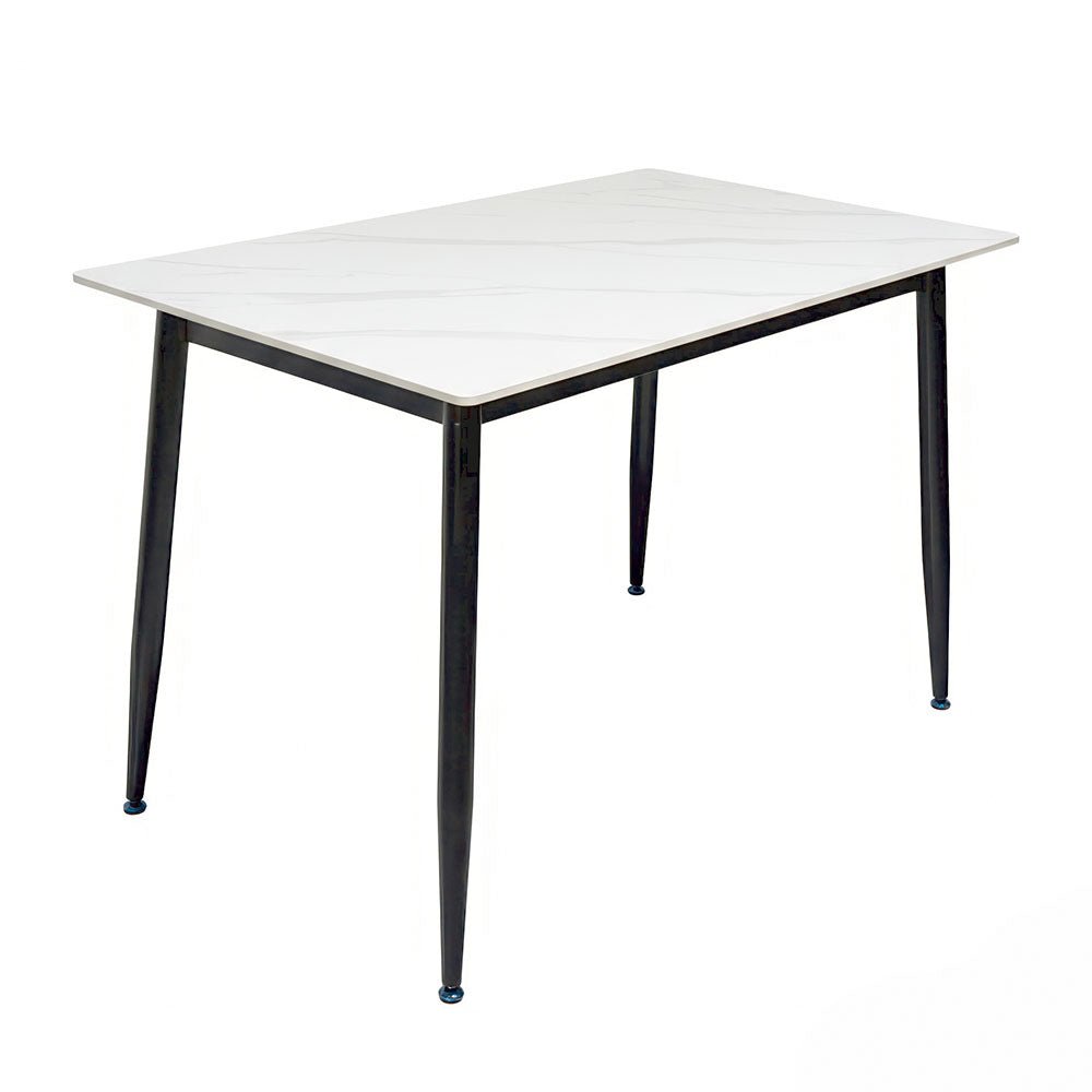 1.2m White Ceramic Table & 4 x Grey Luxe Panel Stitch Swivel Chair Set - The Furniture Warehouse