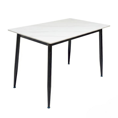 1.2m White Ceramic Table & 4 x Grey Luxe Panel Stitch Swivel Chair Set - The Furniture Warehouse