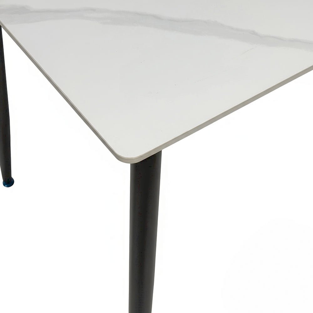 1.2m White Ceramic Table & 4 x Grey Luxe Panel Stitch Swivel Chair Set - The Furniture Warehouse