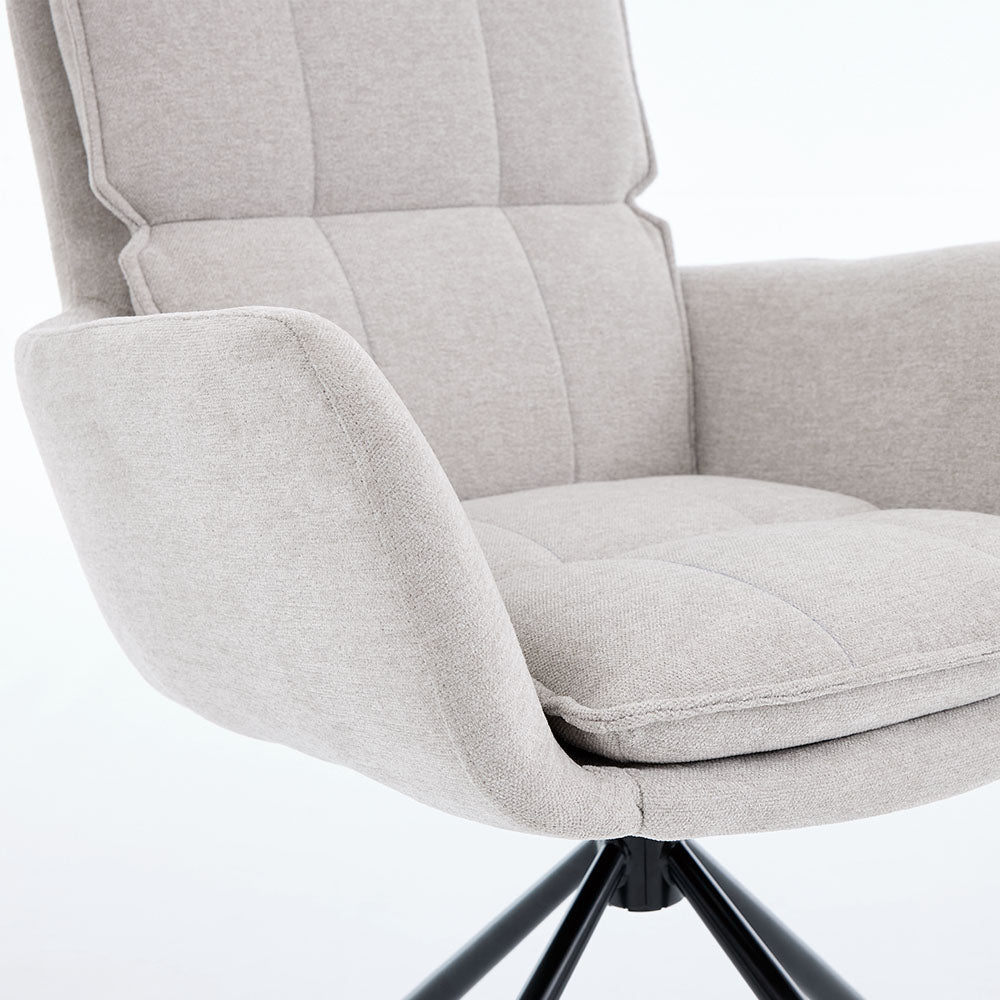 1.2m White Ceramic Table & 4 x Grey Luxe Panel Stitch Swivel Chair Set - The Furniture Warehouse