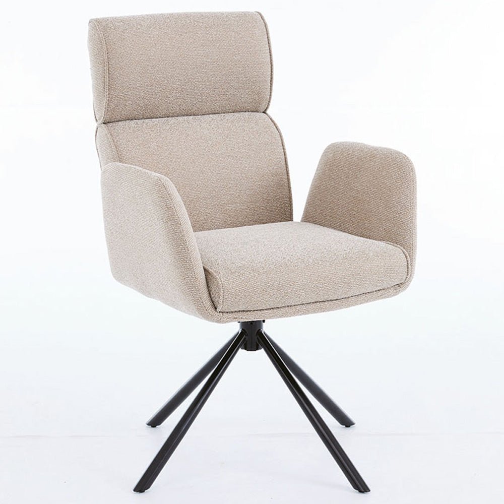 1.2m White Circular Ceramic Table & 4 x Biscuit High Back Swivel Chair Set - The Furniture Warehouse