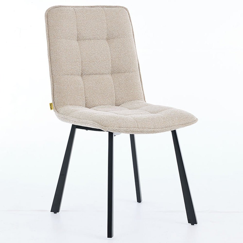 1.2m White Circular Ceramic Table & 4 x Biscuit Panel Stitch Chair Set - The Furniture Warehouse