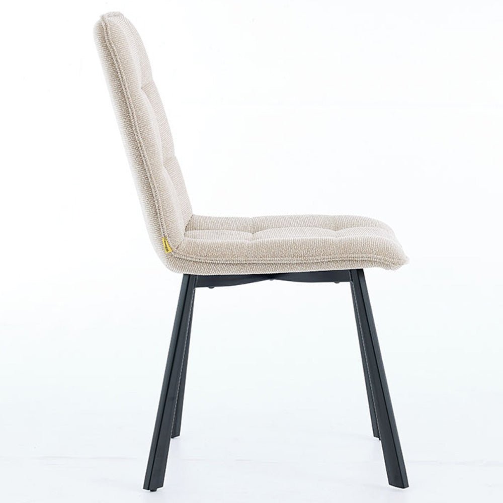 1.2m White Circular Ceramic Table & 4 x Biscuit Panel Stitch Chair Set - The Furniture Warehouse