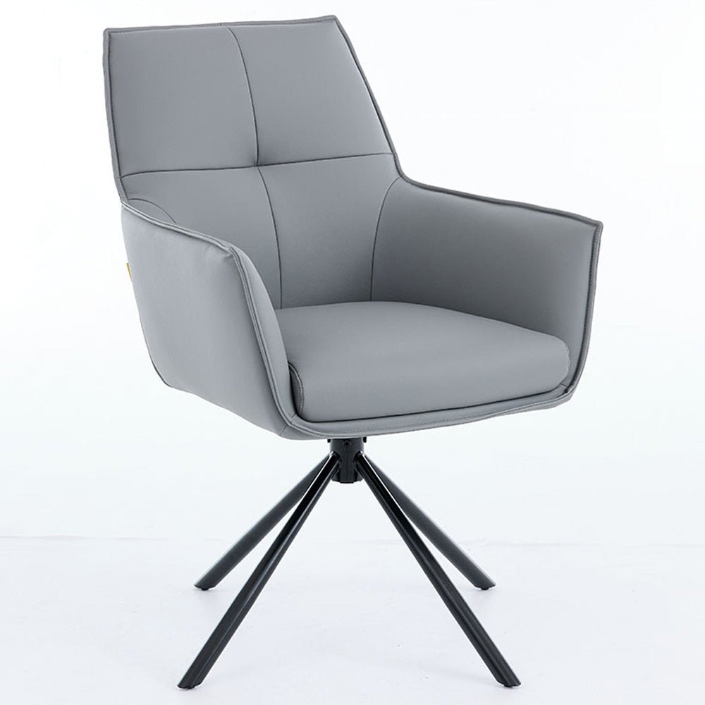 1.2m White Circular Ceramic Table & 4 x Dark Grey Luxe Cross Stitch Swivel Chair Set - The Furniture Warehouse