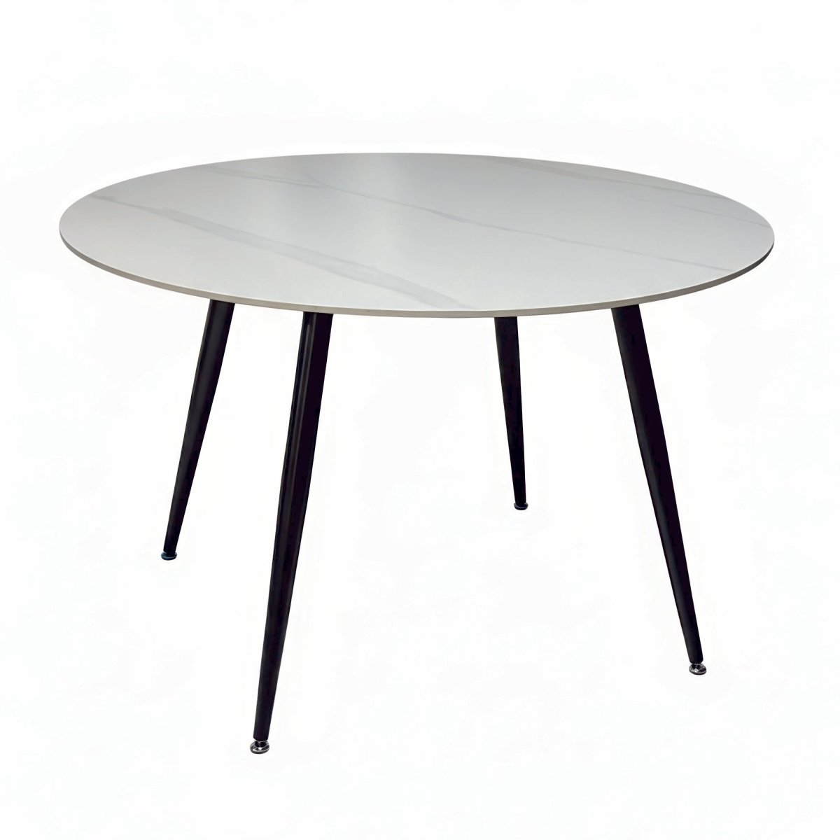 1.2m White Circular Ceramic Table & 4 x Dark Grey Luxe Cross Stitch Swivel Chair Set - The Furniture Warehouse