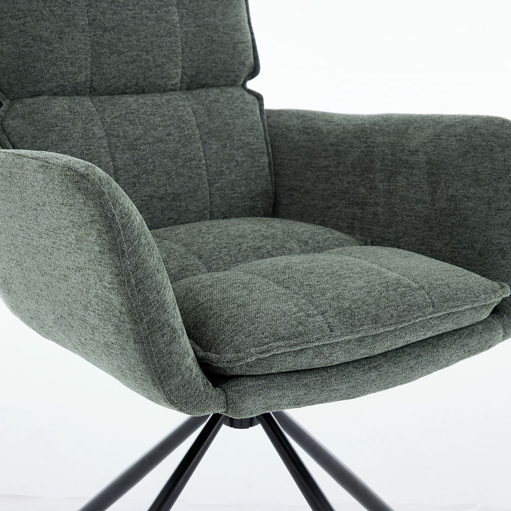 1.2m White Circular Ceramic Table & 4 x Forest Green Luxe Panel Stitch Swivel Chair Set - The Furniture Warehouse