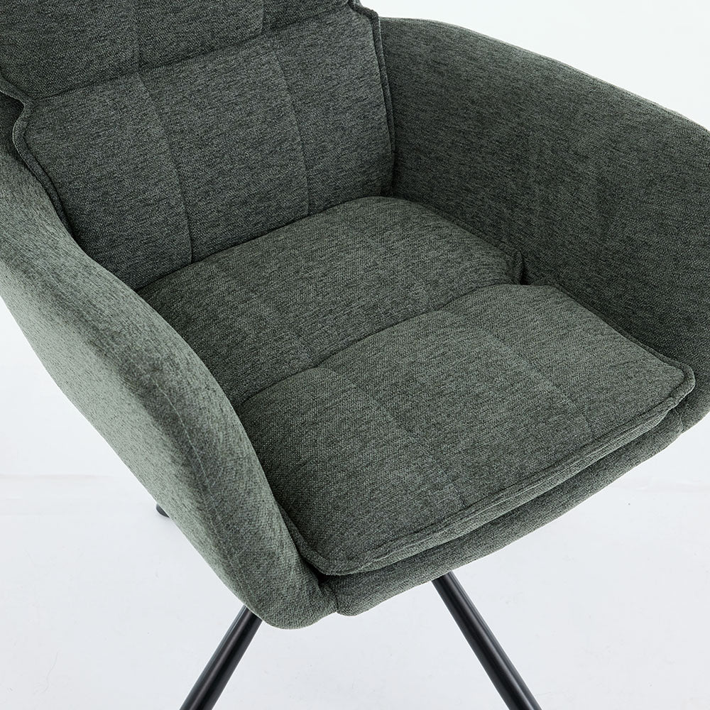 1.2m White Circular Ceramic Table & 4 x Forest Green Luxe Panel Stitch Swivel Chair Set - The Furniture Warehouse