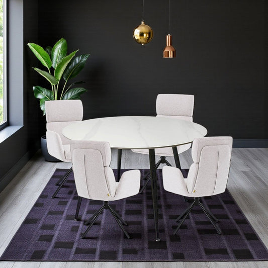 1.2m White Circular Ceramic Table & 4 x Grey High Back Swivel Chair Set - The Furniture Warehouse