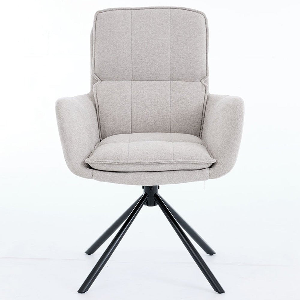 1.2m White Circular Ceramic Table & 4 x Grey Luxe Panel Stitch Swivel Chair Set - The Furniture Warehouse