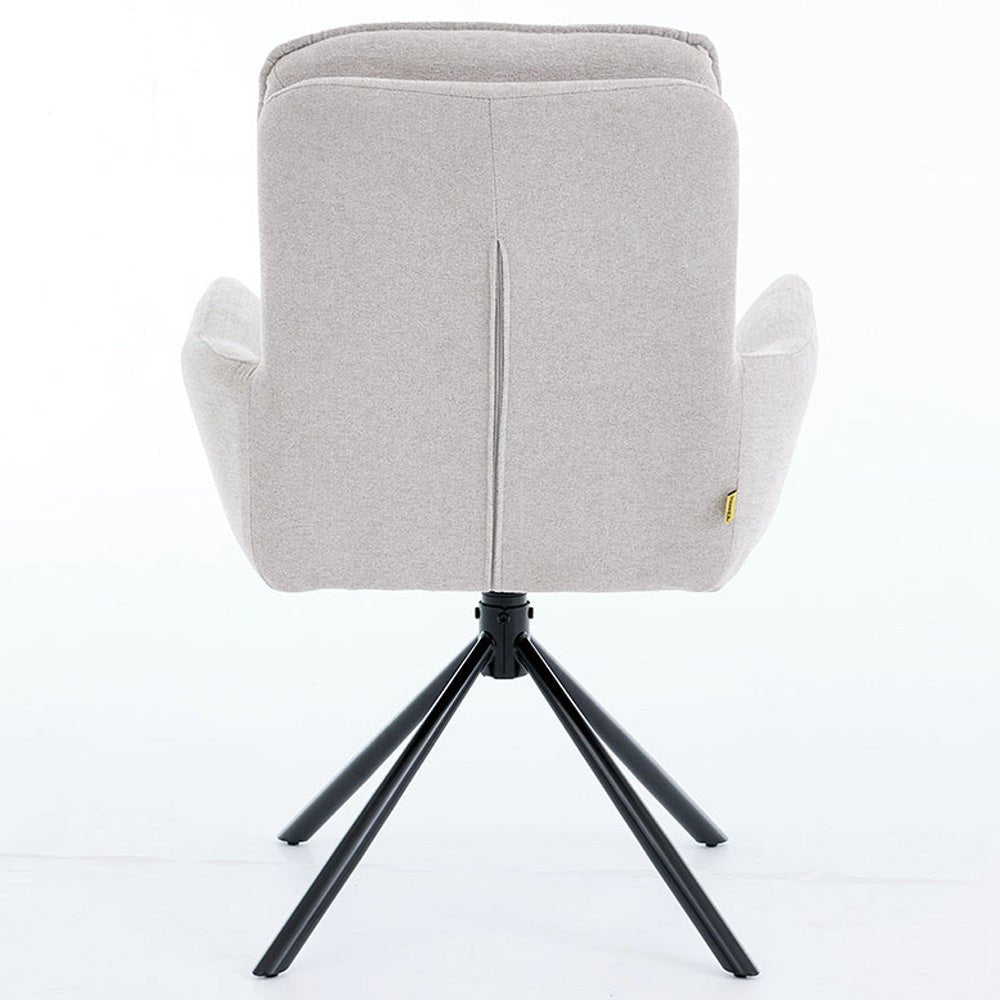 1.2m White Circular Ceramic Table & 4 x Grey Luxe Panel Stitch Swivel Chair Set - The Furniture Warehouse