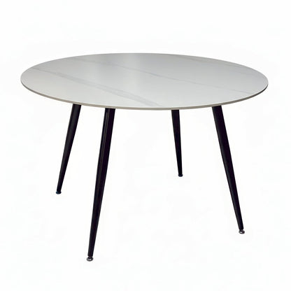 1.2m White Circular Ceramic Table & 4 x Grey Panel Stitch Chair Set - The Furniture Warehouse