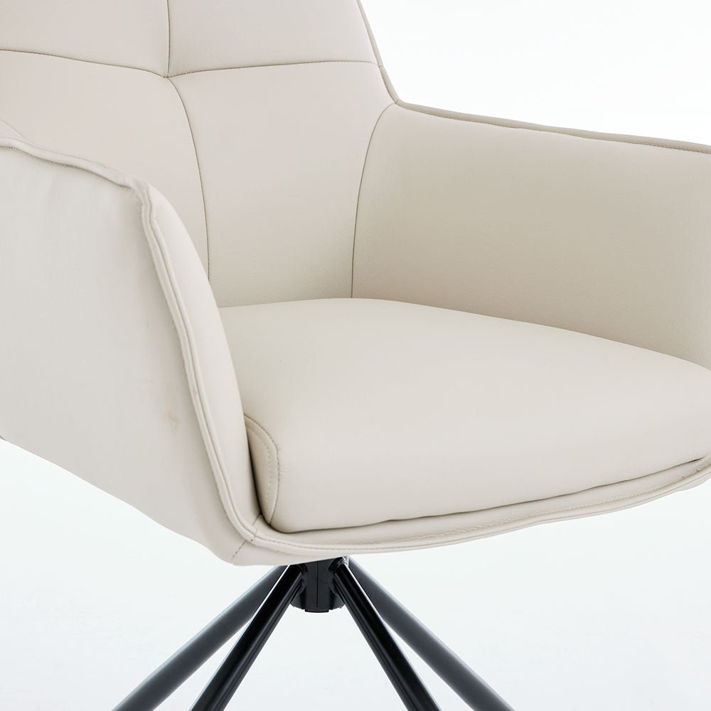 1.2m White Circular Ceramic Table & 4 x Light Grey Luxe Cross Stitch Swivel Chair Set - The Furniture Warehouse