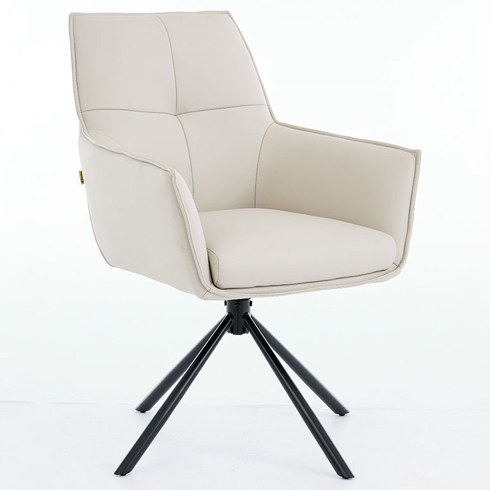 1.2m White Circular Ceramic Table & 4 x Light Grey Luxe Cross Stitch Swivel Chair Set - The Furniture Warehouse