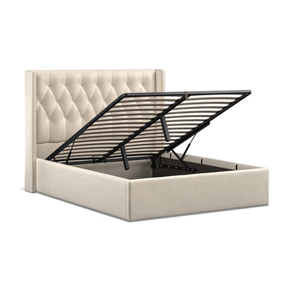 Lowick Beige Linen King Size Upholstered Ottoman Bed Frame