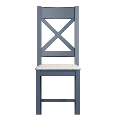 Wessex Smoked Oak Blue Painted Cross Back Dining Chair With Natural Check Seat