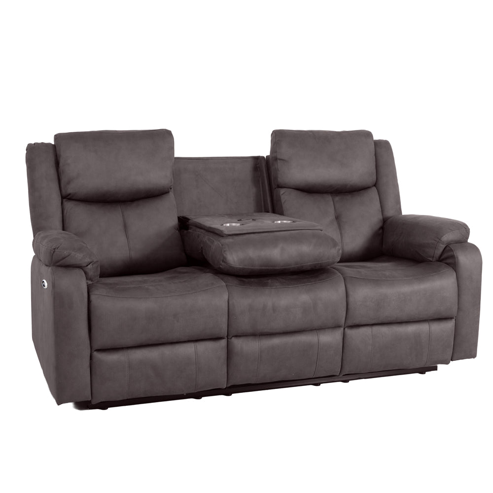 Rome Steel Power Recliner 3 Seater Sofa with Console