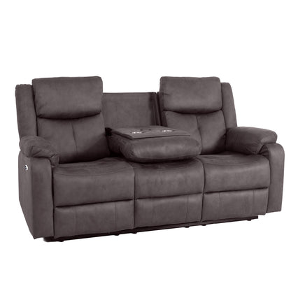Rome Steel Power Recliner 3 Seater Sofa with Console