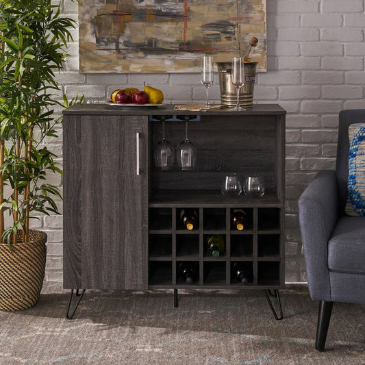 Wine Rack Cupboard in Grey oak effect- iron legs