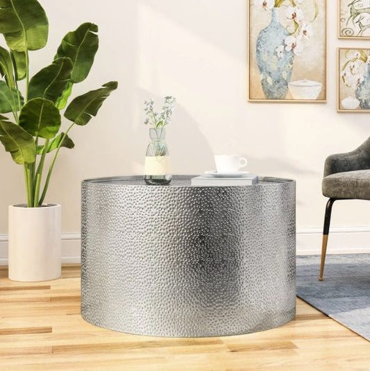 Round Coffee Table with Hammered Iron and glass