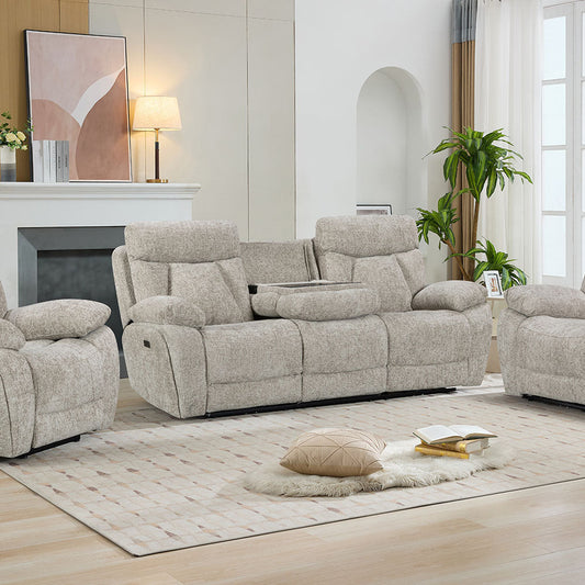 Venice Biscuit Power 3 Seater Sofa with Console