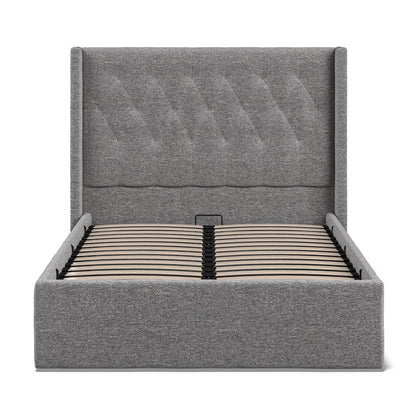 Lowick Grey Linen Double Upholstered Ottoman Bed Frame