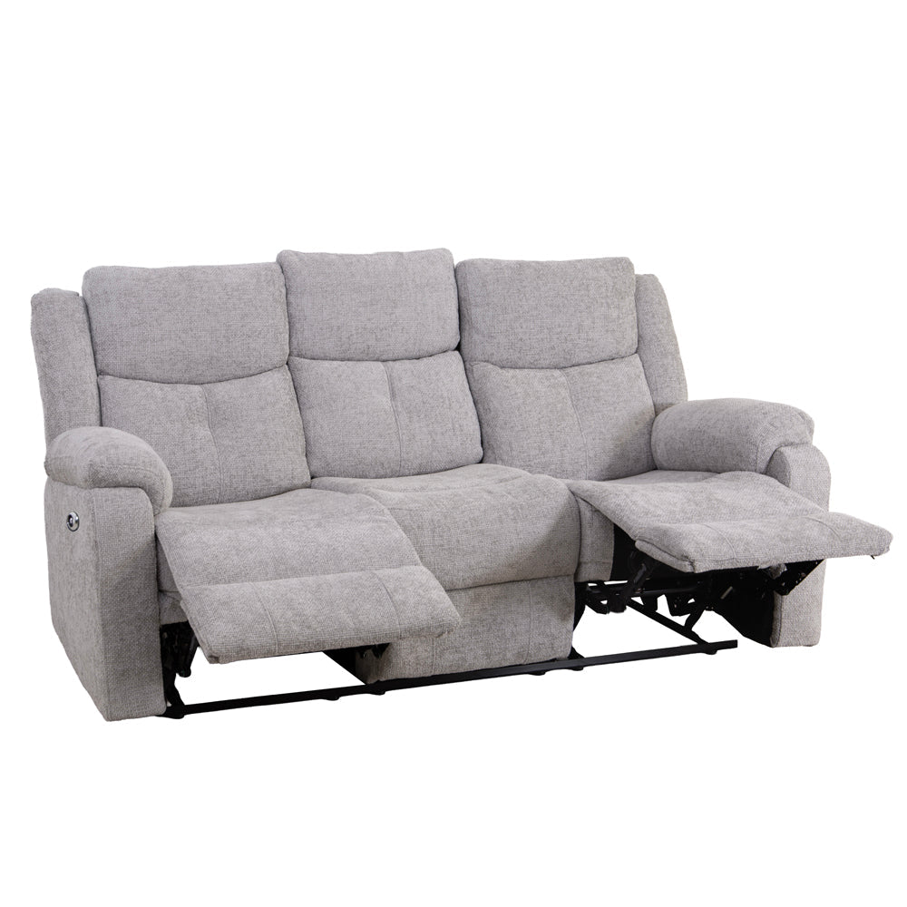Rome Silver Power Recliner 3 Seater Sofa with Console