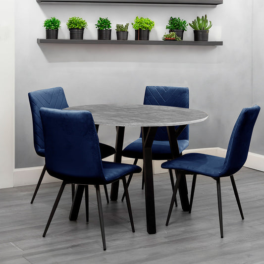 1.1m Concrete Round Table & 4 x CH66 Blue Chairs