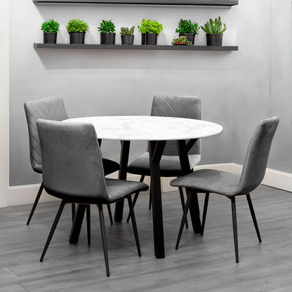1.1m Marble Round Table & 4 x CH66 Grey Chairs
