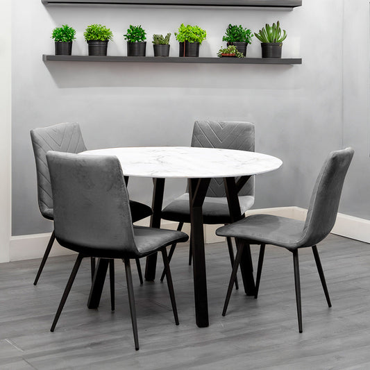 1.1m Marble Round Table & 4 x CH66 Grey Chairs