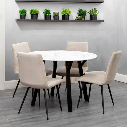 1.1m Marble Round Table & 4 x CH66 Taupe Chairs