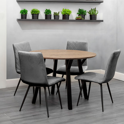 1.1m Oak Finish Round Table & 4 x CH66 Grey Chairs