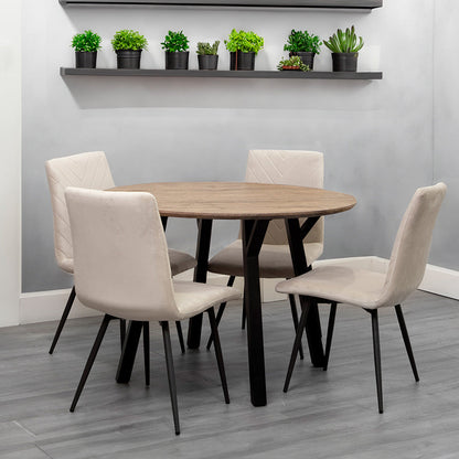 1.1m Oak Finish Round Table & 4 x CH66 Taupe Chair