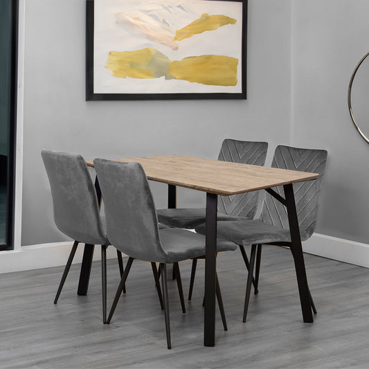 1.2m Oak Finish Table & 4 x CH66 Grey Chairs