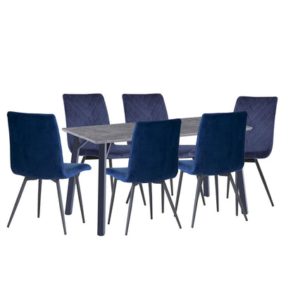 1.8m Concrete Table & 6 x CH66 Blue Chairs