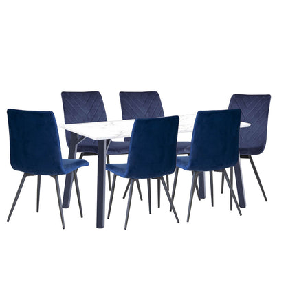 1.8m Marble Table & 6 x CH66 Blue Chairs