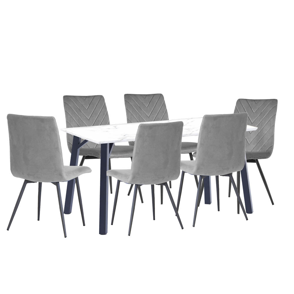 1.8m Marble Table & 6 x CH66 Grey Chairs