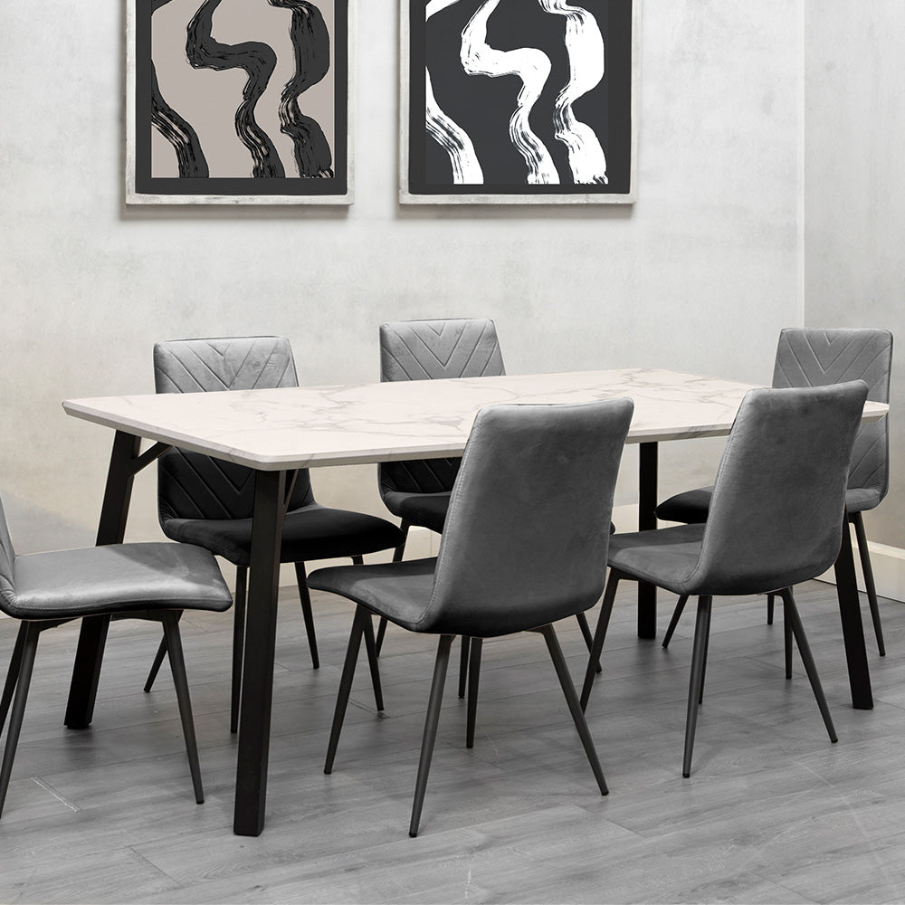 1.8m Marble Table & 6 x CH66 Grey Chairs