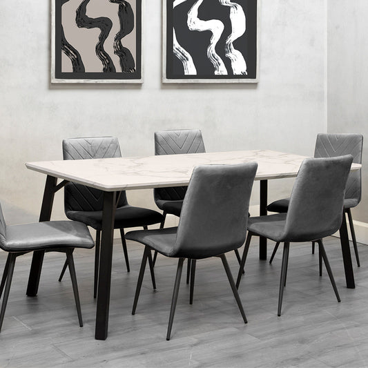 1.8m Marble Table & 6 x CH66 Grey Chairs