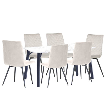 1.8m Marble Table & 6 x CH66 Taupe Chairs