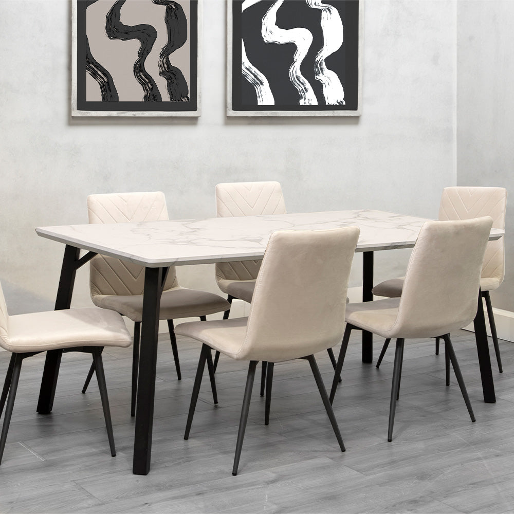 1.8m Marble Table & 6 x CH66 Taupe Chairs