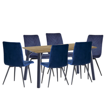 1.8m Oak Finish Table & 6 x CH66 Blue Chairs