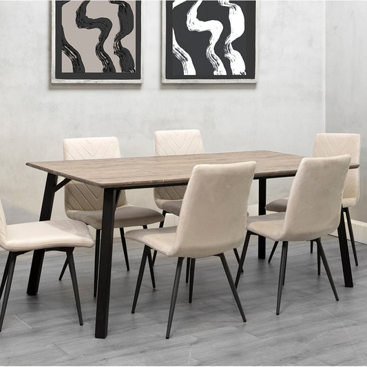 1.8m Oak Finish Table & 6 x CH66 Taupe Chairs