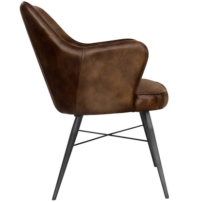 Shoreditch Industrial Brown High Back Leather & Iron Dining Chair