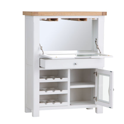 Dorset White Painted Oak Drinks Cabinet with Wine Rack